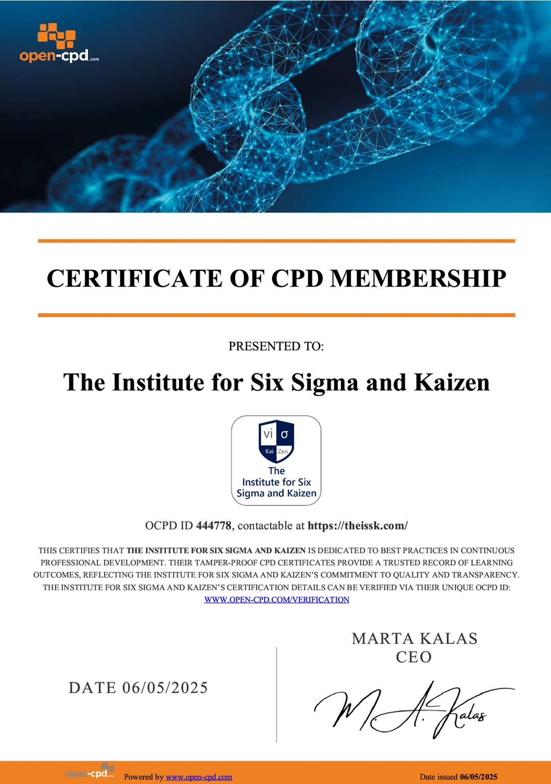 open cpd membership certificate