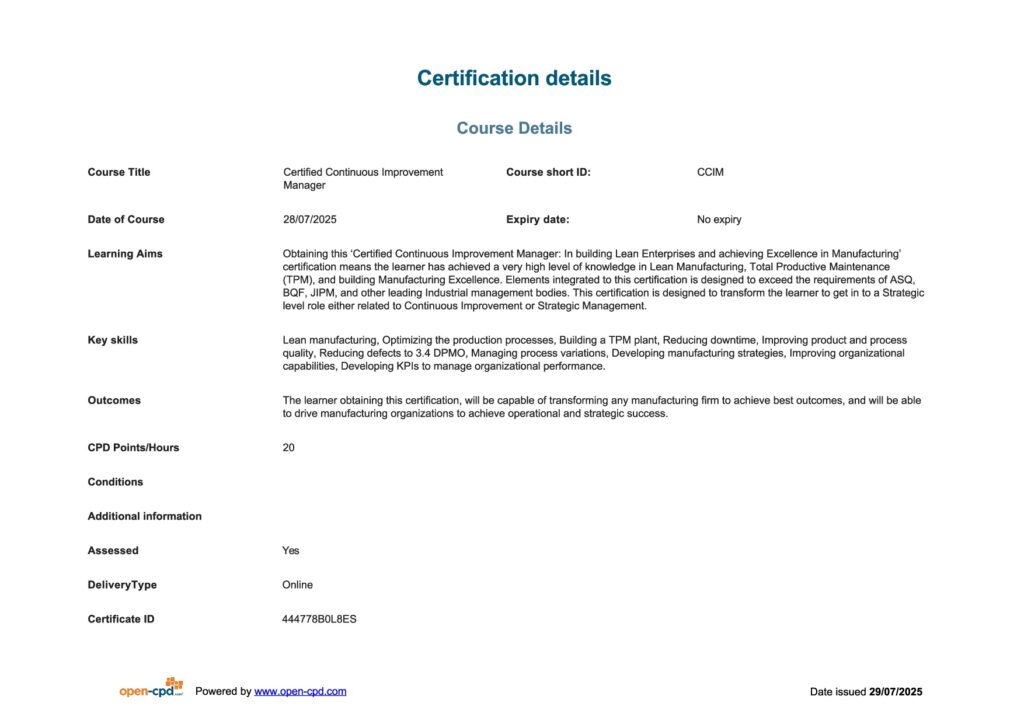 open cpd transcript for the ccim certification