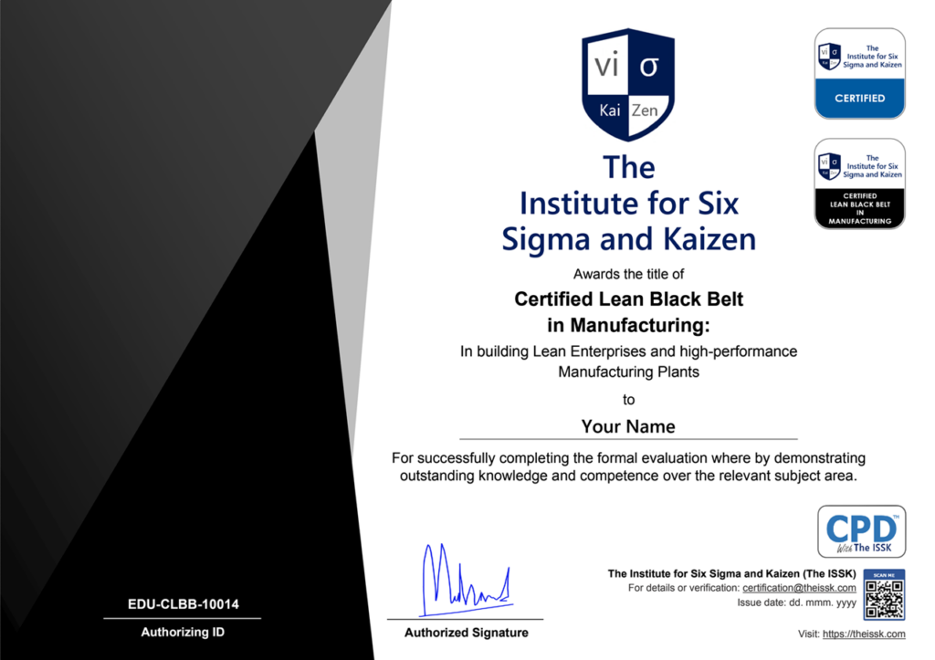 lean black belt official certificate